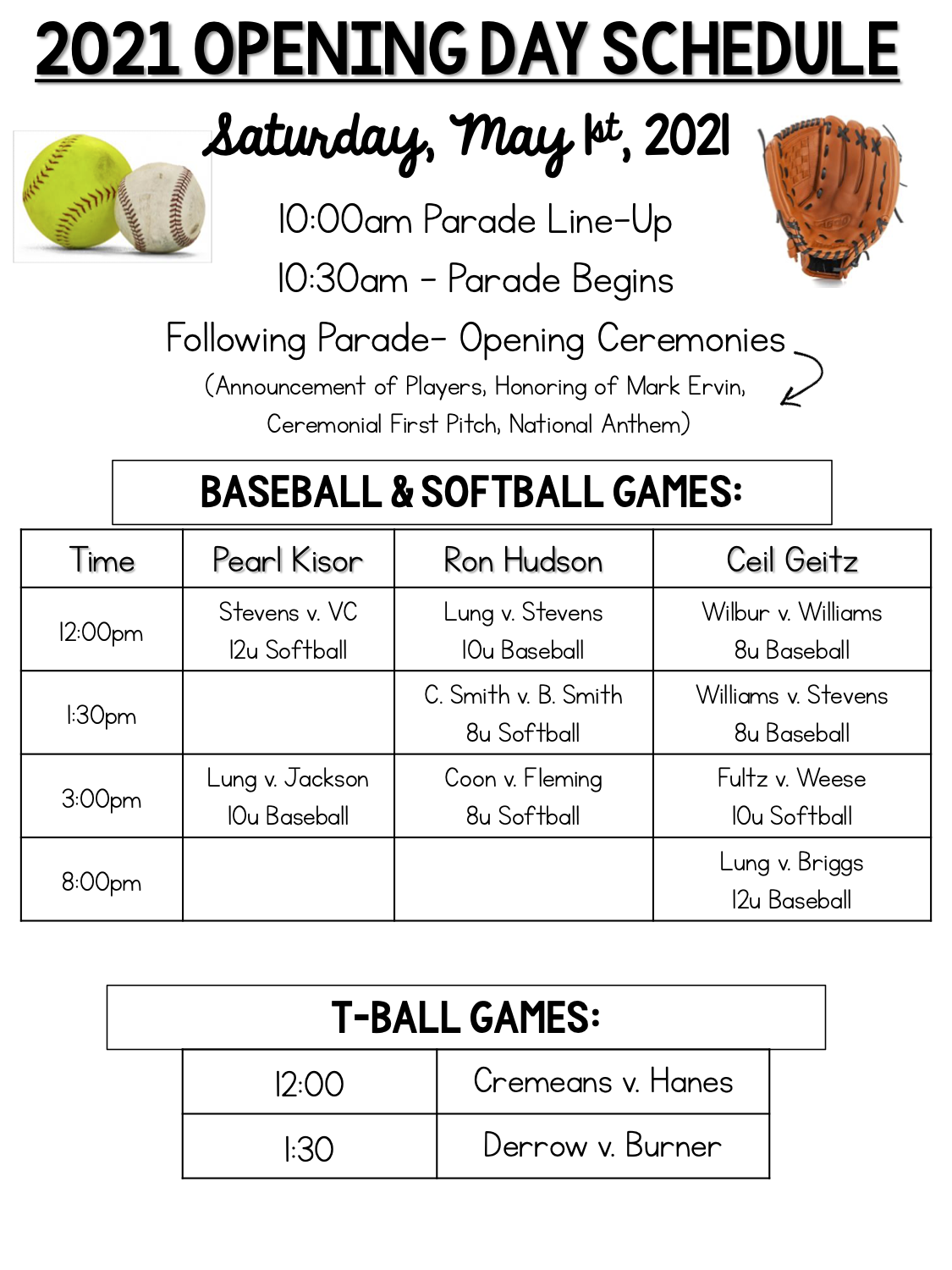 2021 OPENING DAY SCHEDULE Make Wellston Beautiful, Inc.